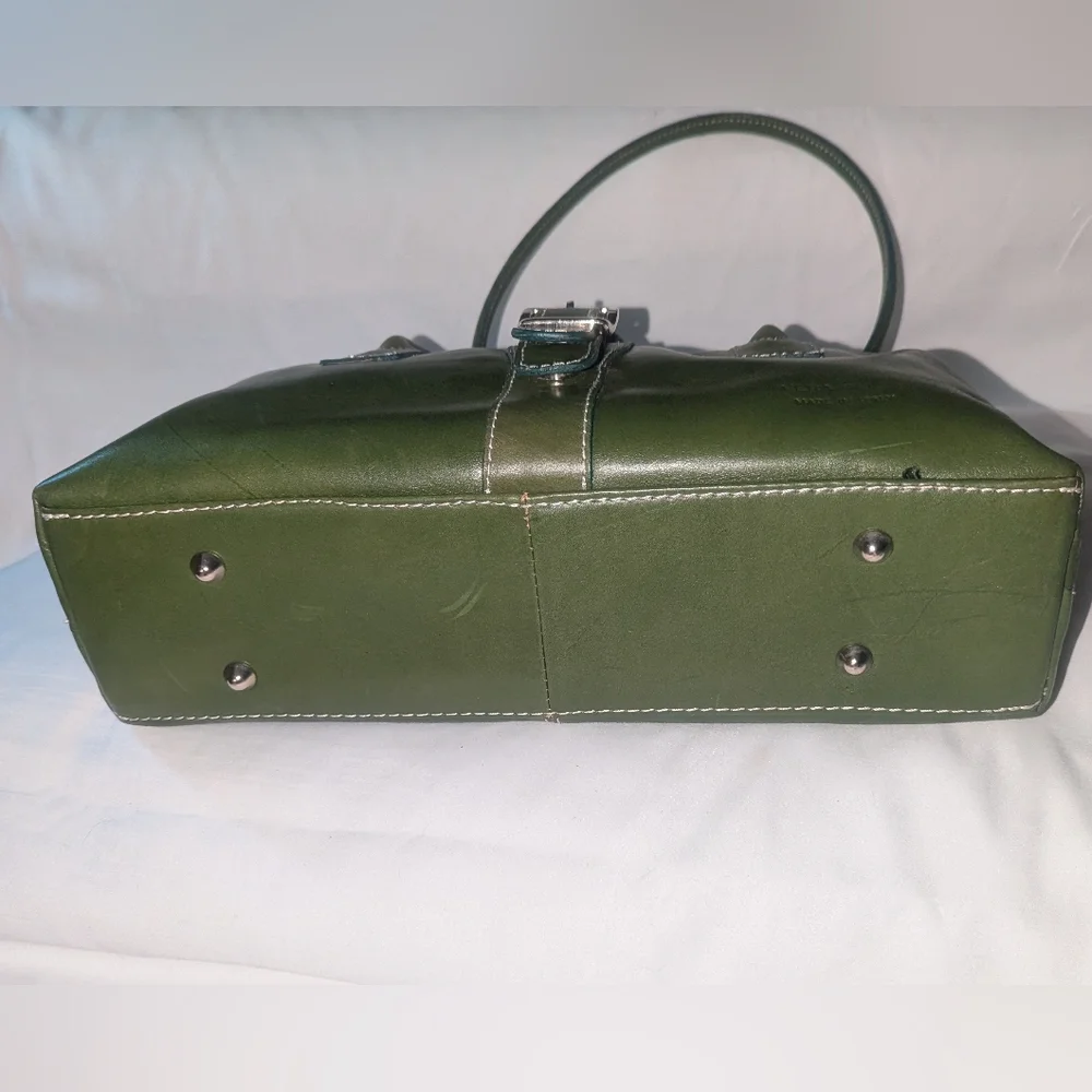 Vera Pelle Green Leather Shoulder Bag.Made In Italy